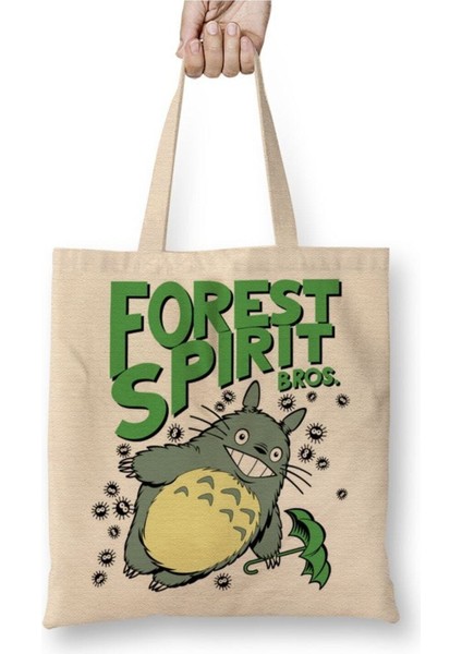Forest Spirit Bros Totoro Beyaz Bez Çanta Uzun Saplı Alışveriş Çantası Plaj Çantası