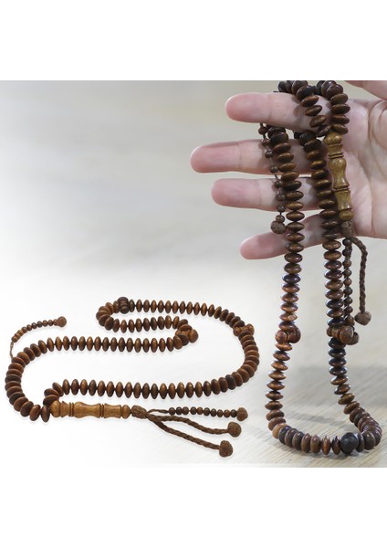 Sistemli Tekerlek Kesim Koyu Kahverengi 99 Taneli Cumaru Ağacı Zikir Tesbihi fiyatları