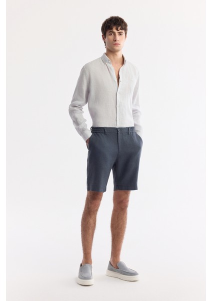 Erkek Antrasit Beli Lastikli %100 Keten Relaxed Fit Şort B003732
