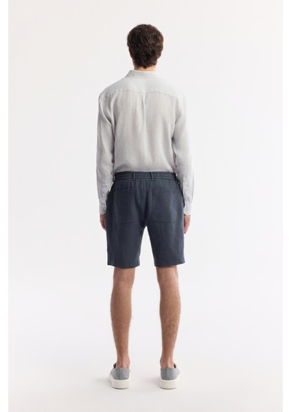 Erkek Antrasit Beli Lastikli %100 Keten Relaxed Fit Şort B003732