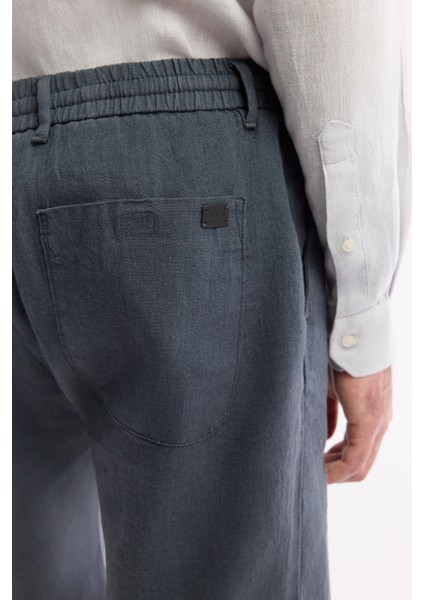 Erkek Antrasit Beli Lastikli %100 Keten Relaxed Fit Şort B003732
