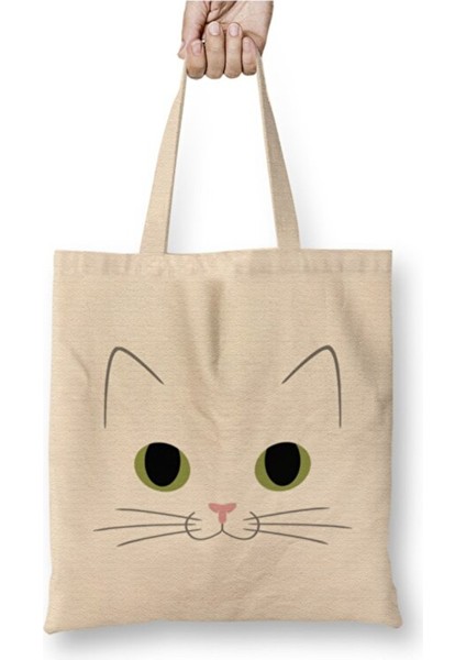 Cute Ginger Cat White Cat Kedi Bez Çanta Uzun Saplı Alışveriş Çantası Plaj Çantası