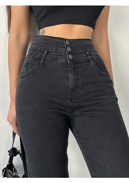 Kadın 3 Kemerli Yüksek Bel Kot Dar Paça Pantolon modelleri