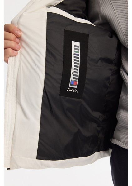 Erkek Beyaz Kapüşonlu Su İtici Rüzgar Geçirmez -5°C Dayanıklı Şişme Comfort Fit Mont B006046