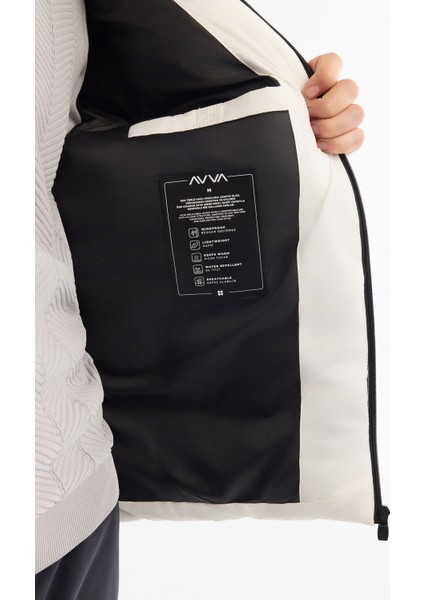 Erkek Beyaz Kapüşonlu Su İtici Rüzgar Geçirmez -5°C Dayanıklı Şişme Comfort Fit Mont B006046