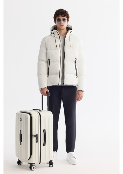 Erkek Beyaz Kapüşonlu Su İtici Rüzgar Geçirmez -5°C Dayanıklı Şişme Comfort Fit Mont B006046