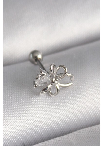 316L Çelik Gümüş Renk Zirkon Taş Detay Kurdele Model Tragus Piercing - TJ-PR1289