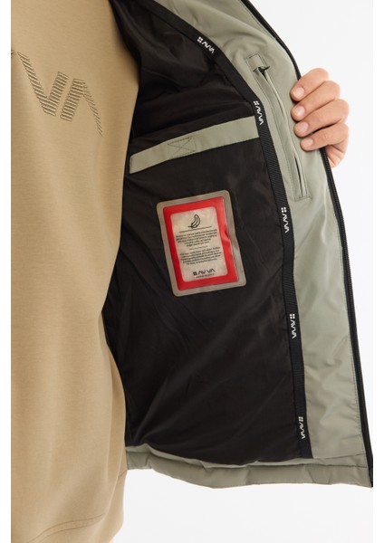 Erkek Nil Yeşili Kapüşonlu Su İtici Rüzgar Geçirmez Kaz Tüyü Şişme Comfort Fit Mont A42Y6010