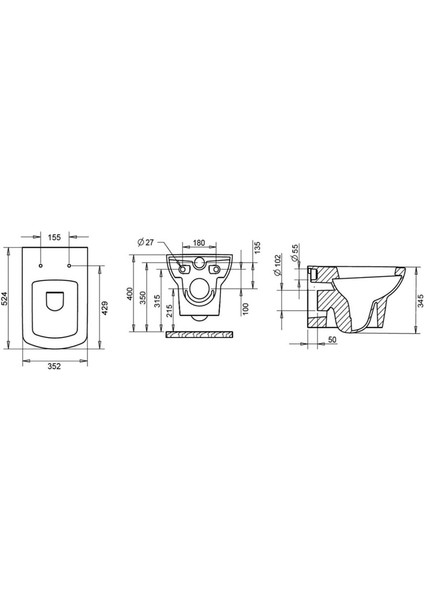Plaza Beyaz Kanallı Asma Klozet PLZ1710, Nkp Sedef Yavaş Kapak