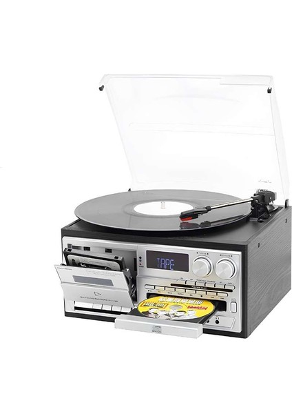 KN-110 Bluetooth Kumandalı Cdli Kaset USB Radyo 33-45-78 Plaklar Çalar Pikap