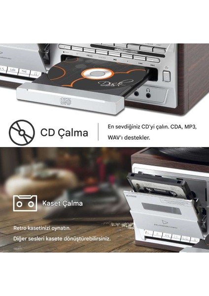 KN-110 Bluetooth Kumandalı Cdli Kaset USB Radyo 33-45-78 Plaklar Çalar Pikap modelleri