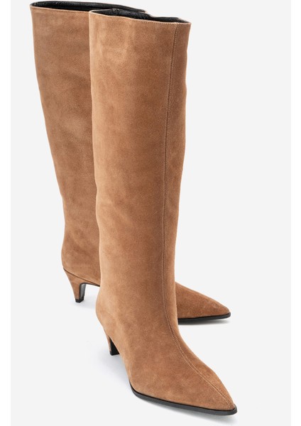 Sıora Toprak Süet Hakiki Deri Kadın Kısa Topuklu Çizme