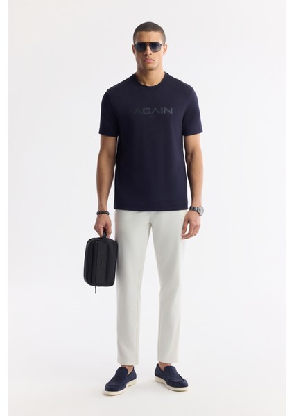 Erkek Lacivert Bisiklet Yaka Bi-Stretch İnterlok Regular Fit T-Shirt A51Y1132