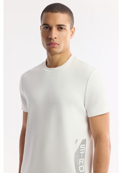 Erkek Beyaz Bisiklet Yaka Baskılı Bi-Stretch İnterlok Regular Fit T-Shirt A51Y1136