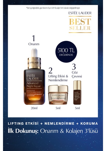 Onarım & Kolajen 3'lüsü - Advanced Night Repair Serum 20ml+ Supreme Krem 5ml+ Göz Kremi 5ml