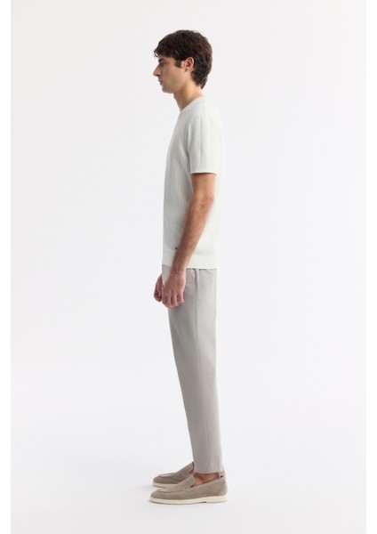 Erkek Ekru Bisiklet Yaka Triko Regular Fit T-Shirt A51Y5023