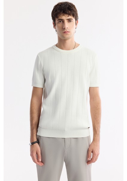 Erkek Ekru Bisiklet Yaka Triko Regular Fit T-Shirt A51Y5023