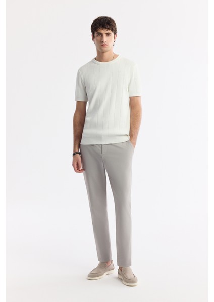 Erkek Ekru Bisiklet Yaka Triko Regular Fit T-Shirt A51Y5023