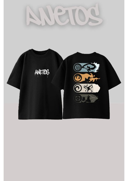 Amblem Tasarım Sırt Baskılı Pamuk Siyah Oversize T-Shirt