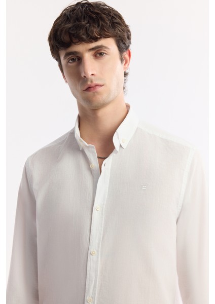 Erkek Beyaz Düğmeli Yaka %100 Pamuk Regular Fit Gömlek A51Y2206