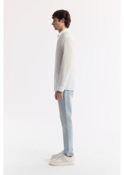 Erkek Beyaz Düğmeli Yaka %100 Pamuk Regular Fit Gömlek A51Y2206