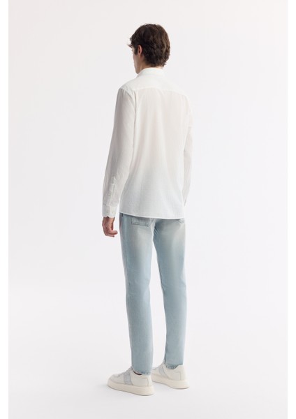 Erkek Beyaz Düğmeli Yaka %100 Pamuk Regular Fit Gömlek A51Y2206