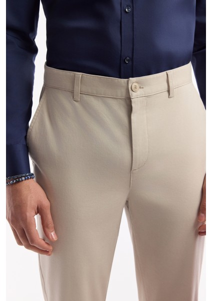 Erkek Bej Klasik Bel Pamuklu Slim Fit Chino Pantolon A51Y3078