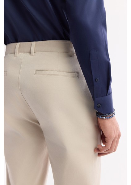 Erkek Bej Klasik Bel Pamuklu Slim Fit Chino Pantolon A51Y3078