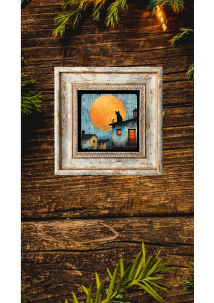 Kedi Doğal Taş Duvar Tablosu 20X20 cm Duvar Dekoru