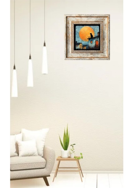 Kedi Doğal Taş Duvar Tablosu 20X20 cm Duvar Dekoru modelleri