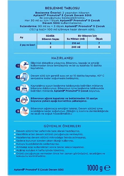 5 Çocuk Devam Sütü 1000 gr 2-3 Yaş modelleri