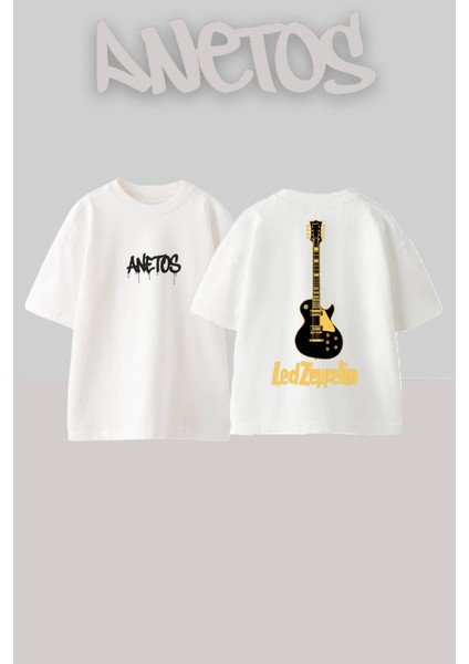 LED Zeppelin 3 Tasarım Sırt Baskılı Pamuk Beyaz Oversize T-Shirt