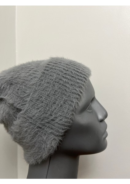 Gri Kadın Yumuşacık Akrilik Kumaş Saçaklı Tüylü Bere – Sıcak Tutucu Kışlık Şapka fırsatları