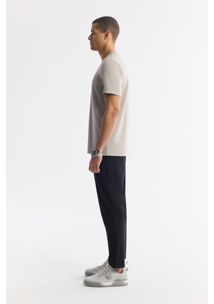 Erkek Gri Bisiklet Yaka Baskılı Bi-Stretch İnterlok Regular Fit T-Shirt A51Y1044