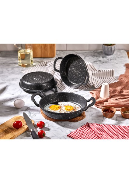 3'lü Döküm Granit Sahan Seti, Tava SETI-18CM-20CM-22 Cm(Iç Caplar)