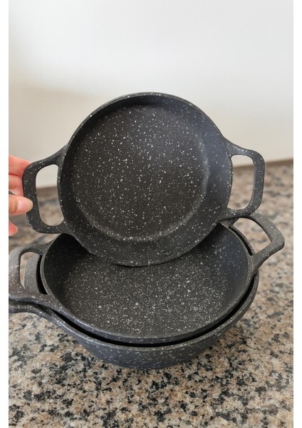 3'lü Döküm Granit Sahan Seti, Tava SETI-18CM-20CM-22 Cm(Iç Caplar) modelleri