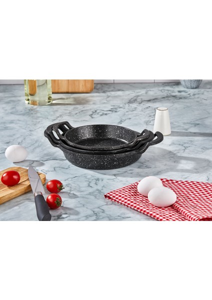 3'lü Döküm Granit Sahan Seti, Tava SETI-18CM-20CM-22 Cm(Iç Caplar)