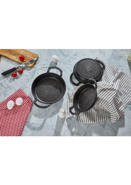 3'lü Döküm Granit Sahan Seti, Tava SETI-18CM-20CM-22 Cm(Iç Caplar)