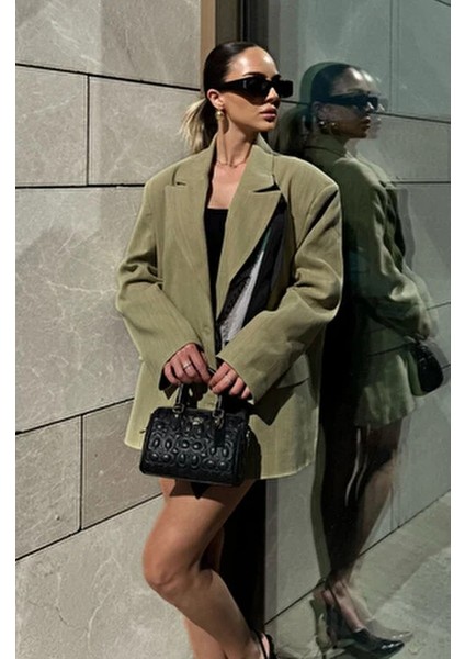Çağla Yeşili Keten Blazer Kadın Ceket %100 Pamuklu Şık Tasarım