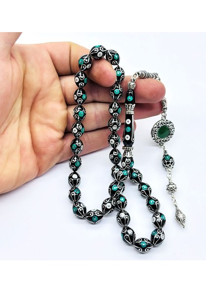 Gümüş Işlemeli Usta Işçilikli Orijinal Oltu Taşı Tesbih fiyatları