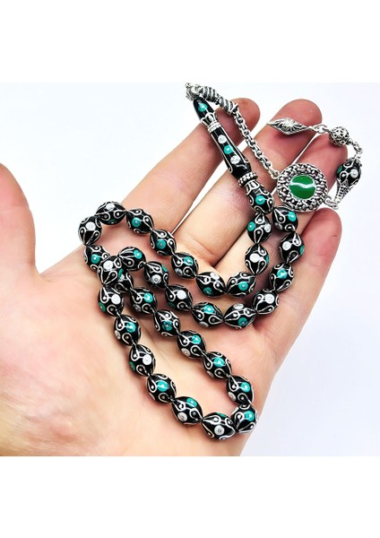 Gümüş Işlemeli Usta Işçilikli Orijinal Oltu Taşı Tesbih modelleri