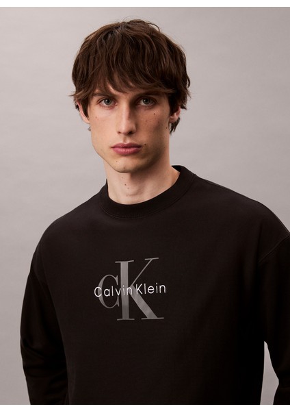 Bisiklet Yaka Siyah Erkek Sweatshırt LV04RD234GUB1 Ls Premıum Terry Mono modelleri