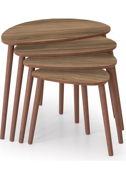 Nora 4lü Dörtlü Mdf Ahşap Zigon Sehpa Ceviz