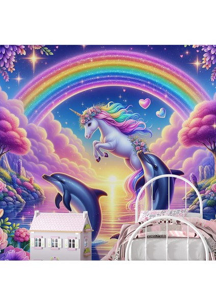 Çocuk Odası Unicorntemalı Tek Parça Duvar Kağıdı -Isı ve Ses Yalıtımı Yırtılmaz
