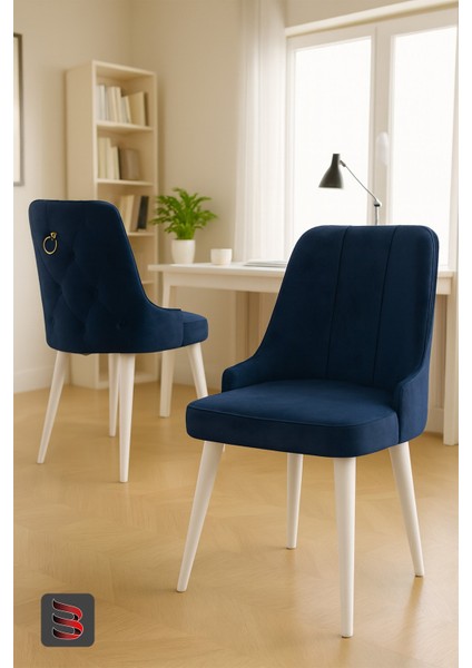 Esa 2 Adet Babyface Kumaş, Beyaz Metal Ayaklı, Mutfak ve Yemek Odası Sandalyesi