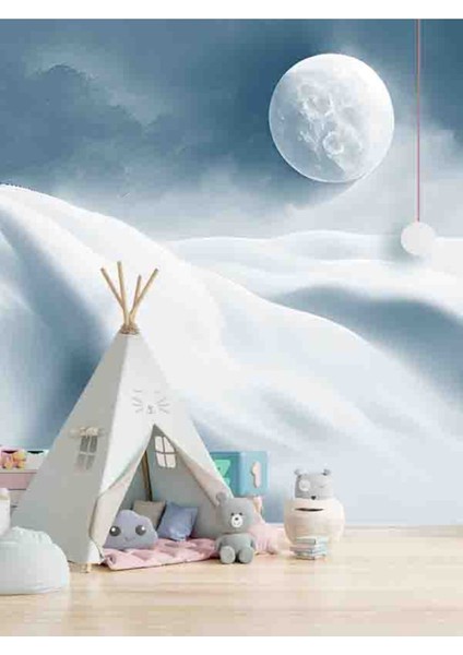 3 Boyutlu Dolunay Desenli Isı ve Ses Yalıtımlı Sağlıklı Tekstil Duvar Kağıdı