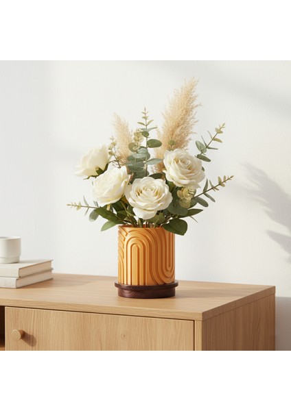 Norla Dekoratif Vazo - Gold / Ahşap Tabanlı fiyatları