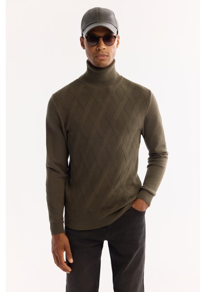 Erkek Haki Balıkçı Yaka Soft Touch Dokulu Triko Regular Fit Kazak A52Y5040