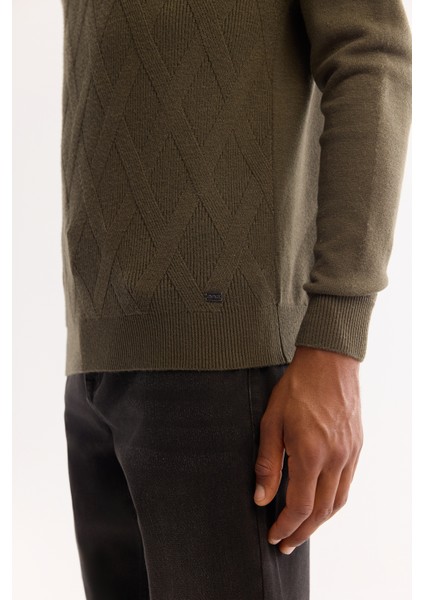 Erkek Haki Balıkçı Yaka Soft Touch Dokulu Triko Regular Fit Kazak A52Y5040