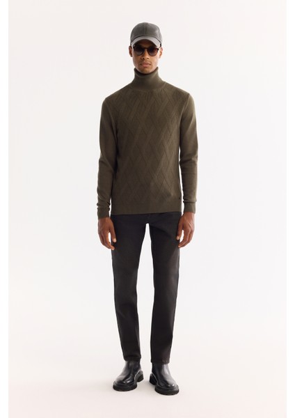 Erkek Haki Balıkçı Yaka Soft Touch Dokulu Triko Regular Fit Kazak A52Y5040